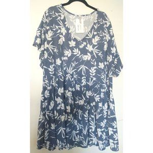 Pretty Comfy Tunic Top Blue Floral Short Sleeve Woman's 2XL